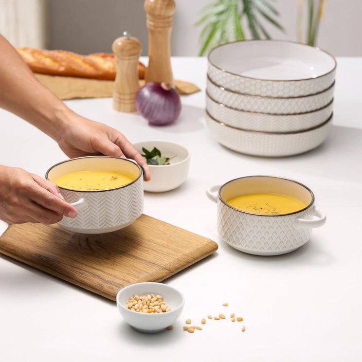 Kook Ceramic Soup Bowls with Handles Set of 4