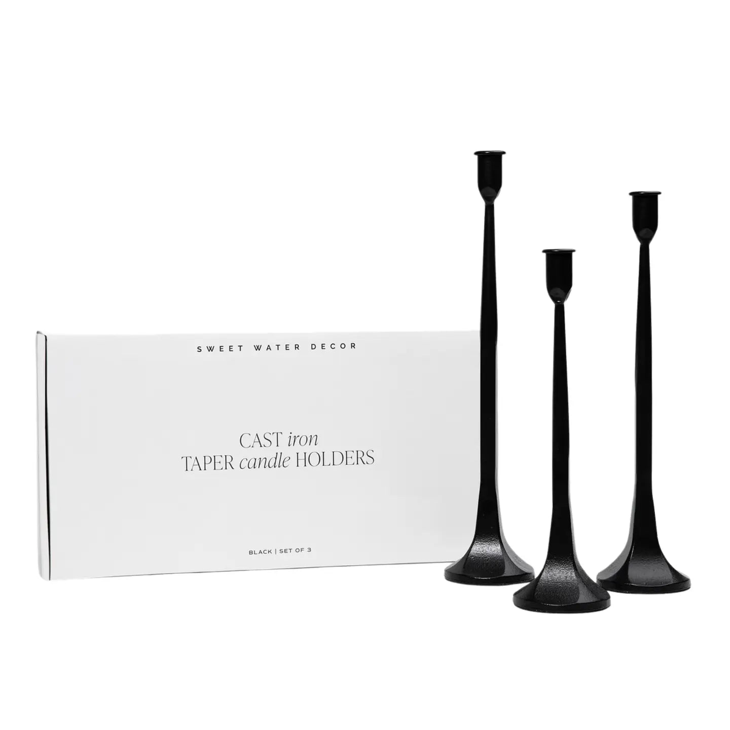 CAST IRON TAPER CANDLE HOLDERS set of 3