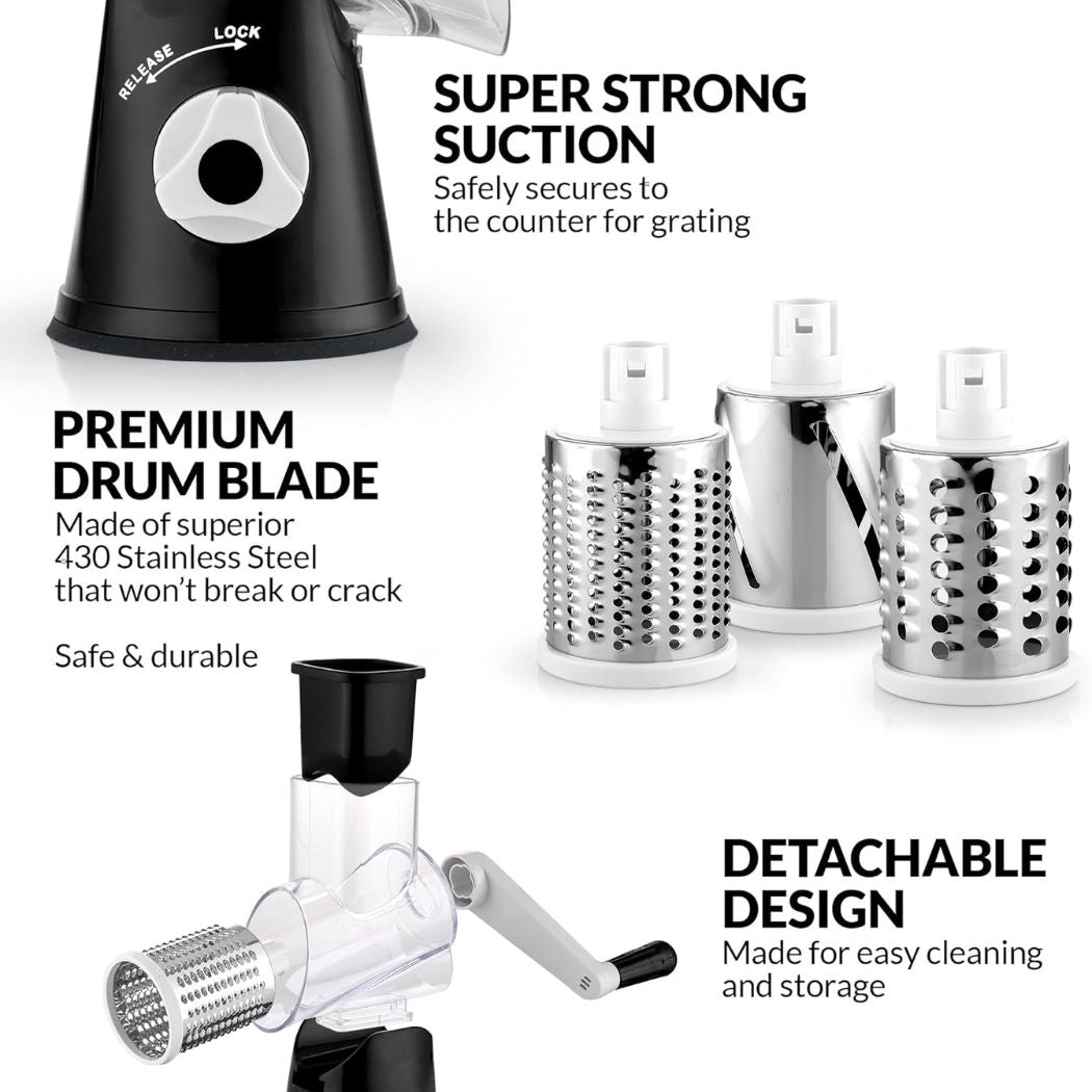 Cheese Grater Hand Crank with 3 Replaceable Blades