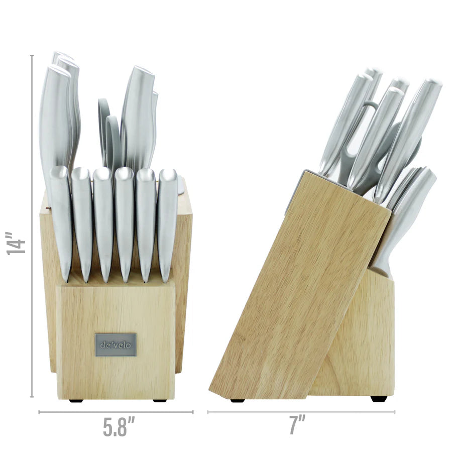 Elegant 15 Piece Kitchen Knife Set with Integrated Sharpener