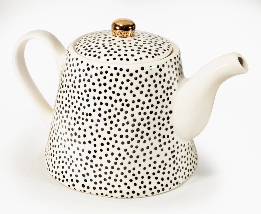 GOLD KNOB STONEWARE TEA POT