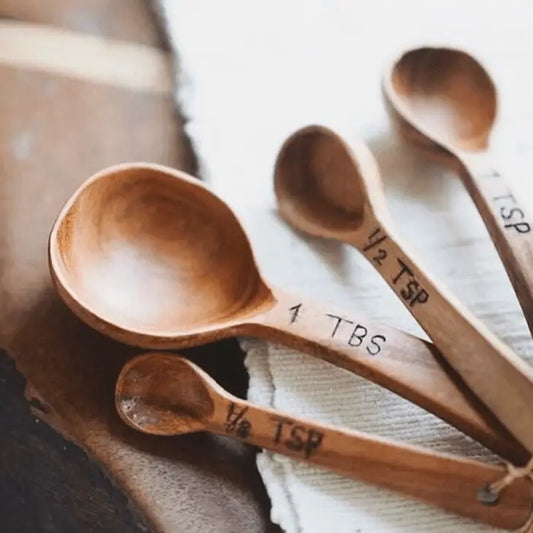 HAND CARVED WOOD MEASURING TEASPOONS