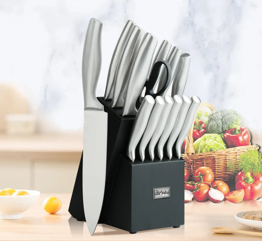 Elegant 15 Piece Kitchen Knife Set with Integrated Sharpener