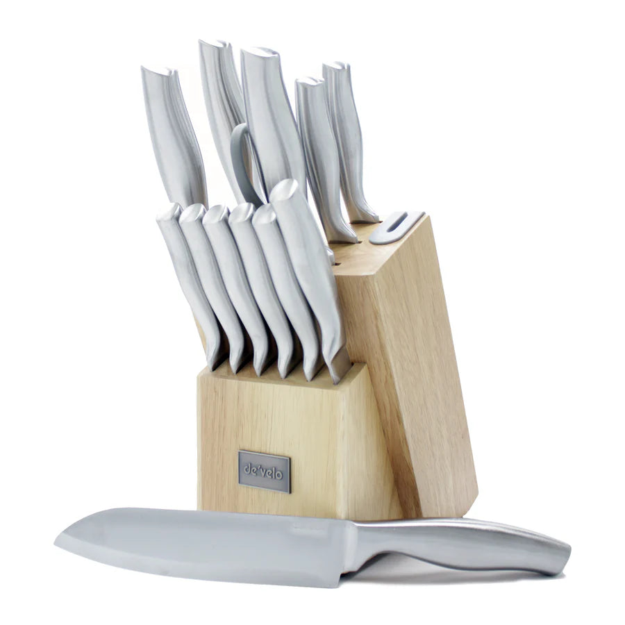 Elegant 15 Piece Kitchen Knife Set with Integrated Sharpener