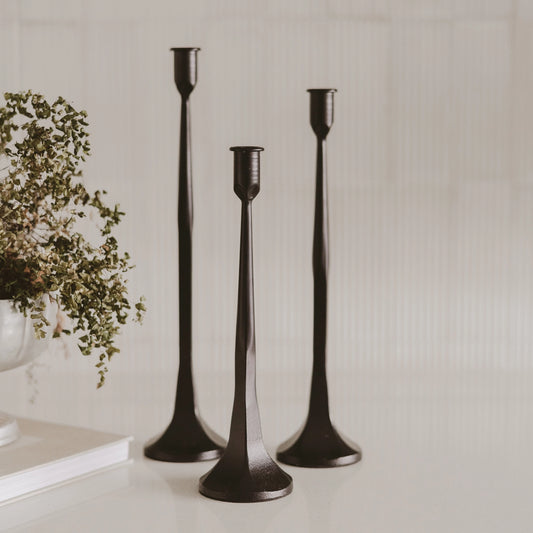 CAST IRON TAPER CANDLE HOLDERS set of 3