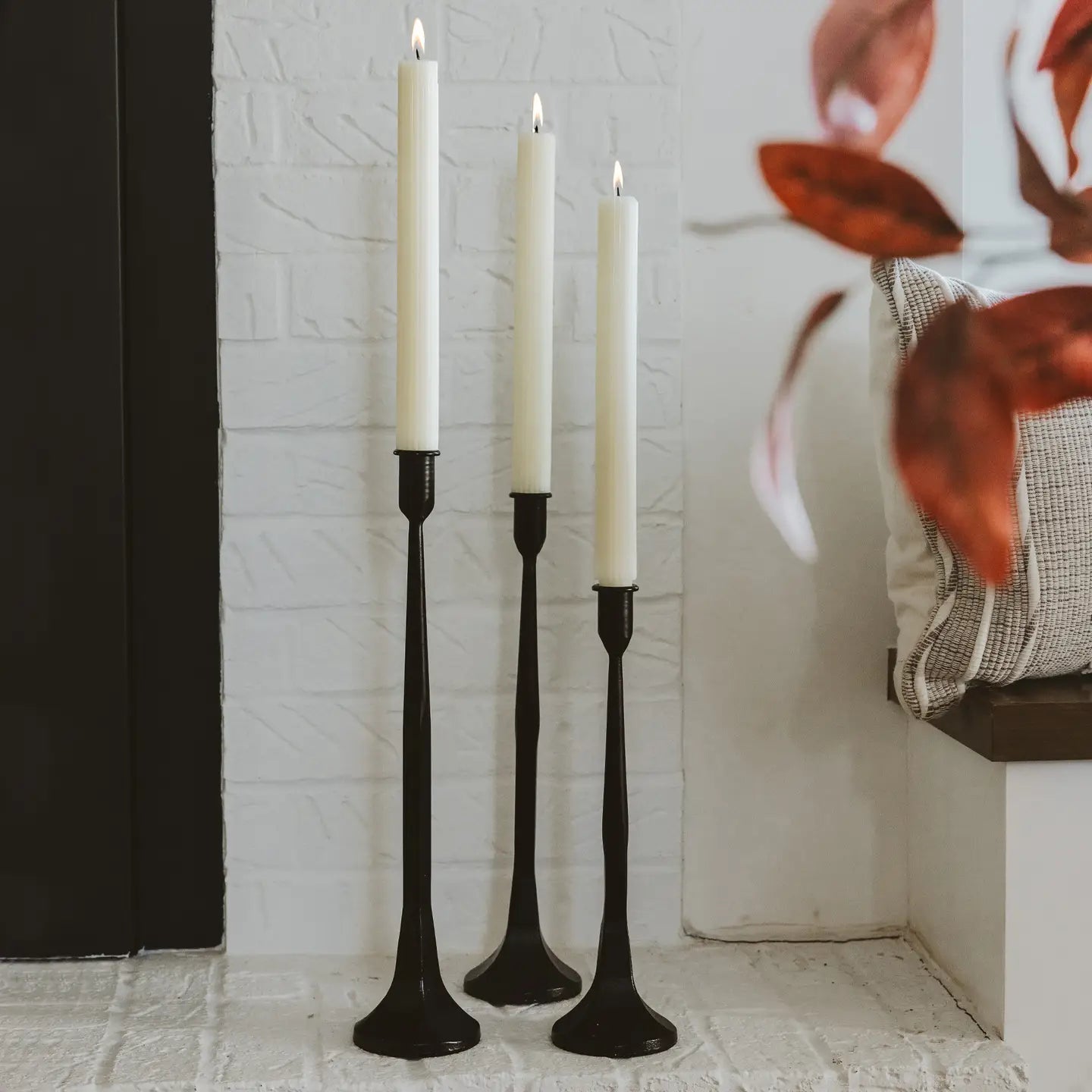CAST IRON TAPER CANDLE HOLDERS set of 3