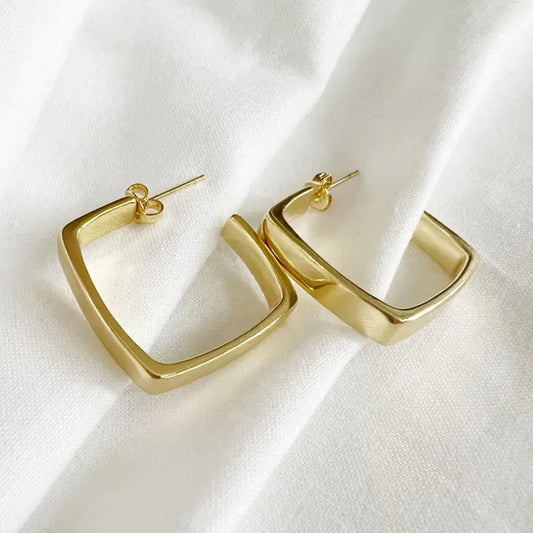 Aries Geometric Square Gold Filled Hoops Earrings