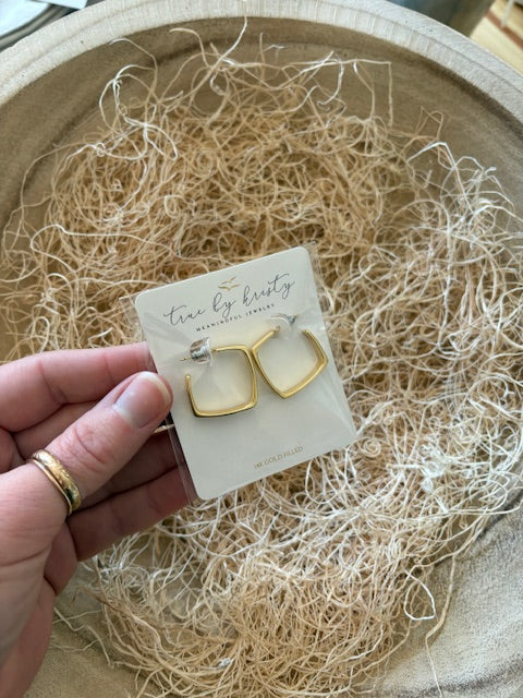 Aries Geometric Square Gold Filled Hoops Earrings