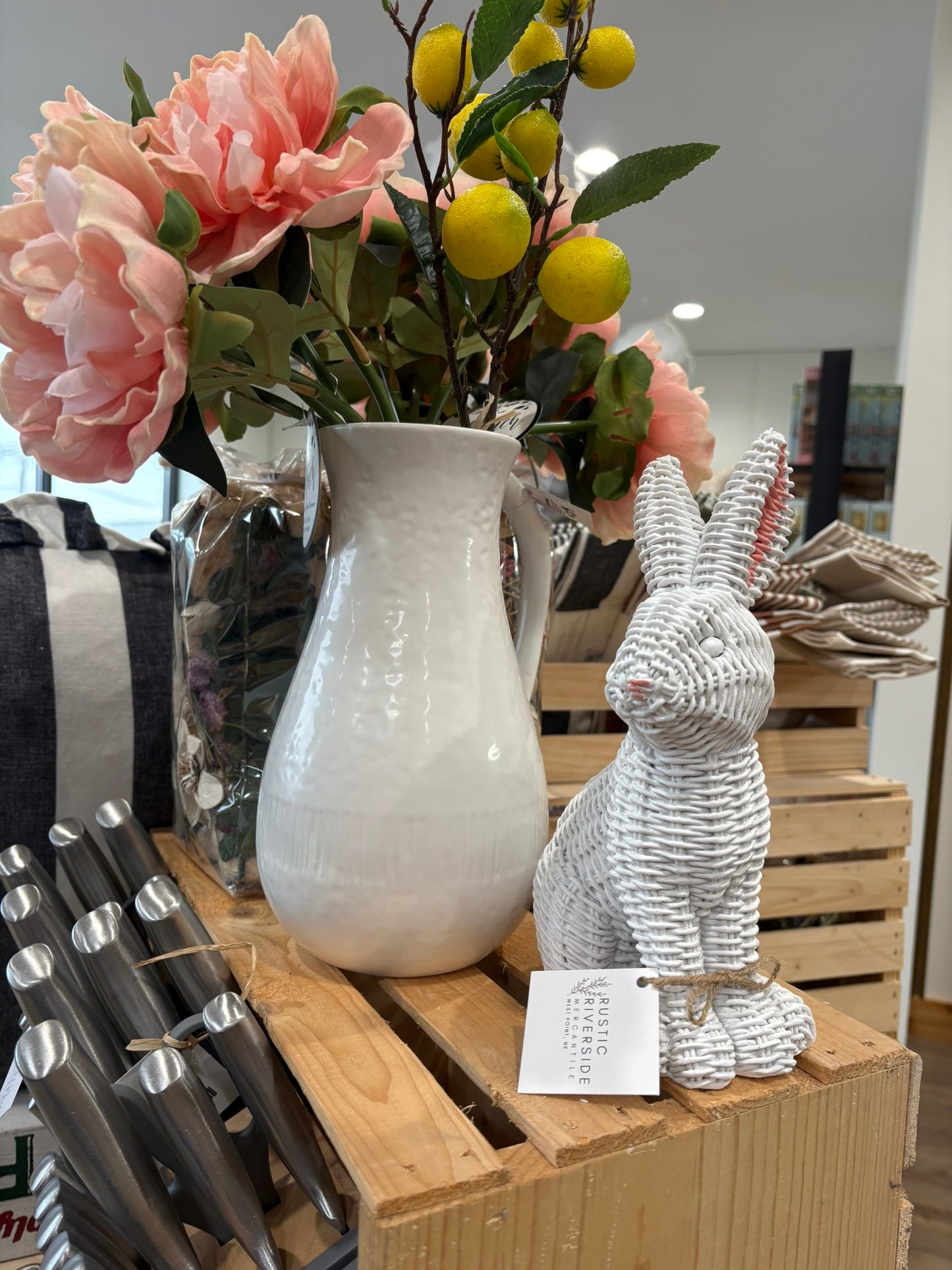 Rabbit Statue Wicker Weave Bunnies