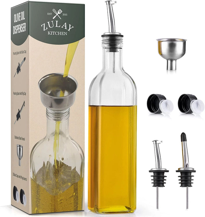 OLIVE OIL DISPENSER GLASS BOTTLE 16.9 oz with Accessories