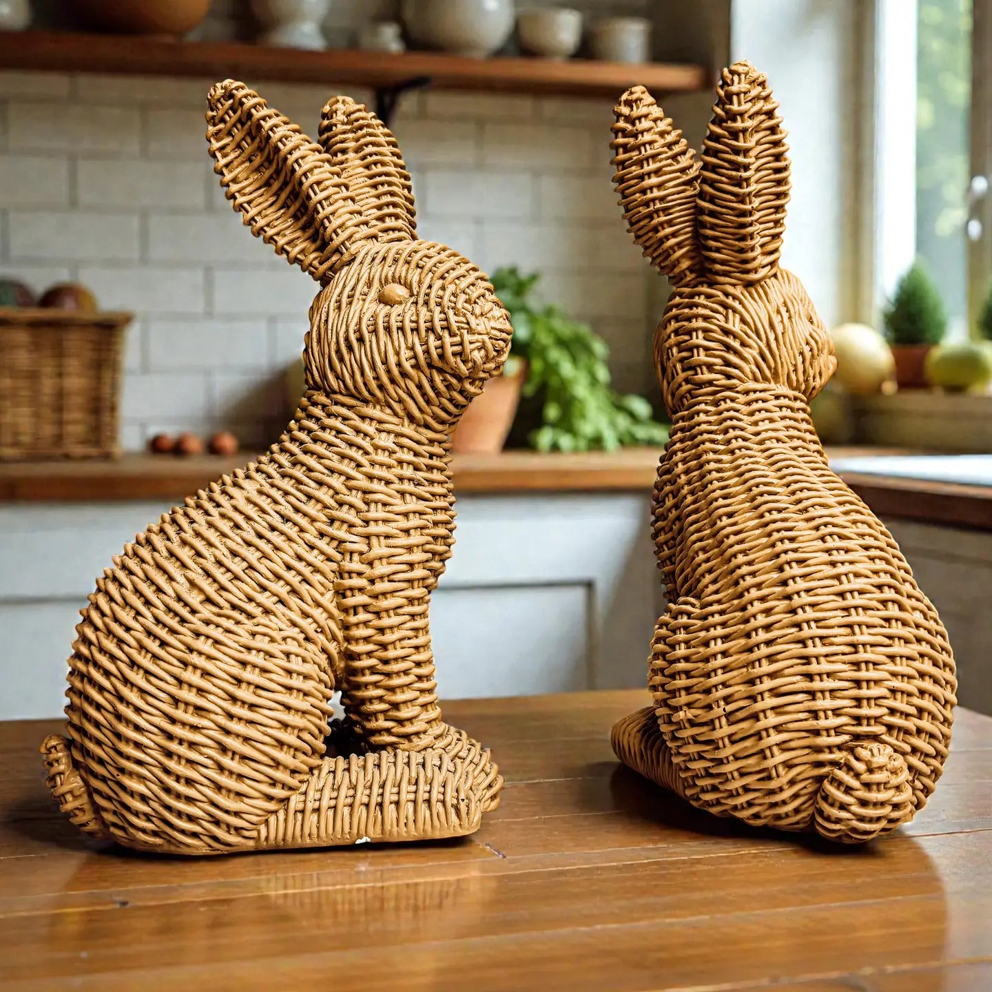 Rabbit Statue Wicker Weave Bunnies